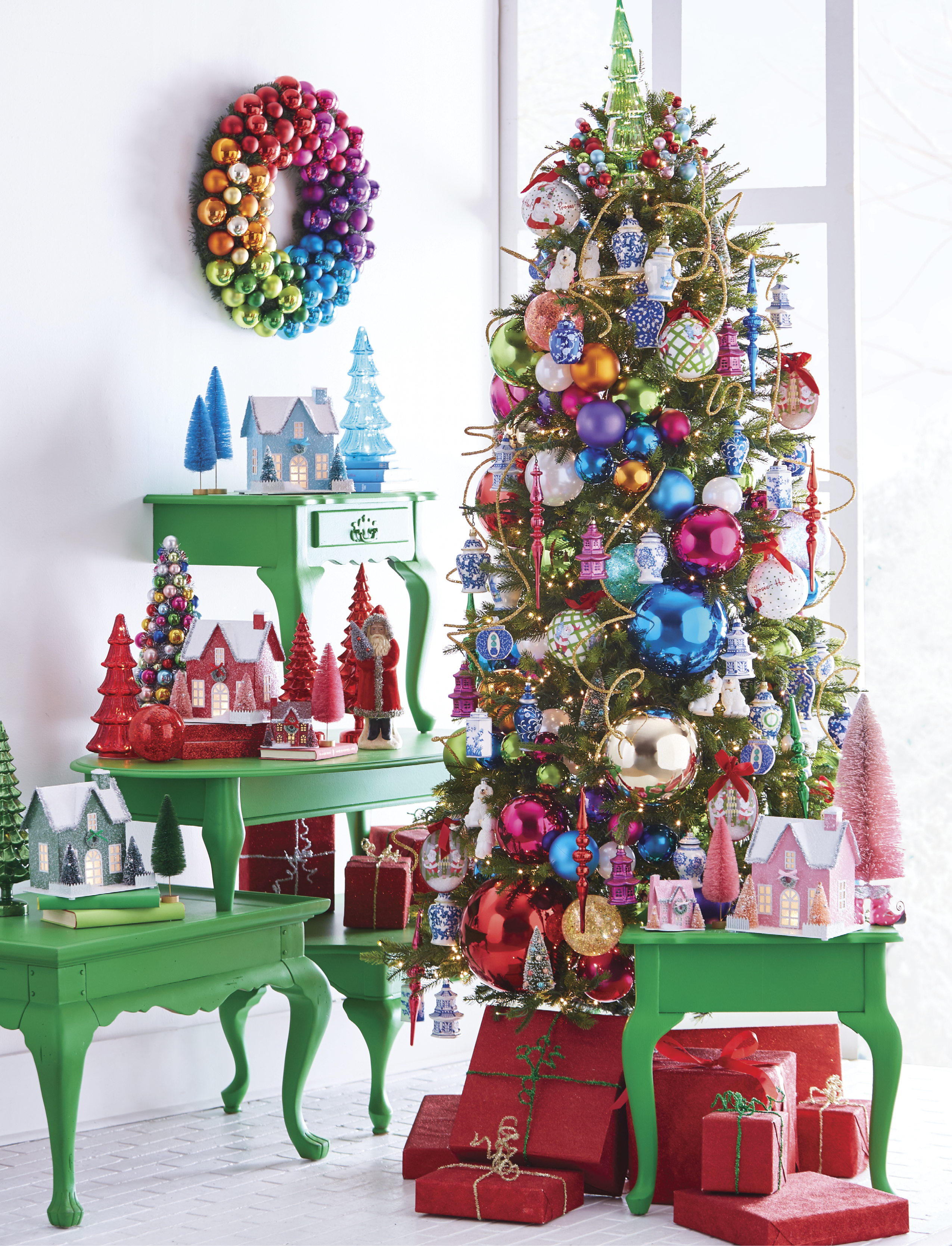 real christmas trees decorated with presents